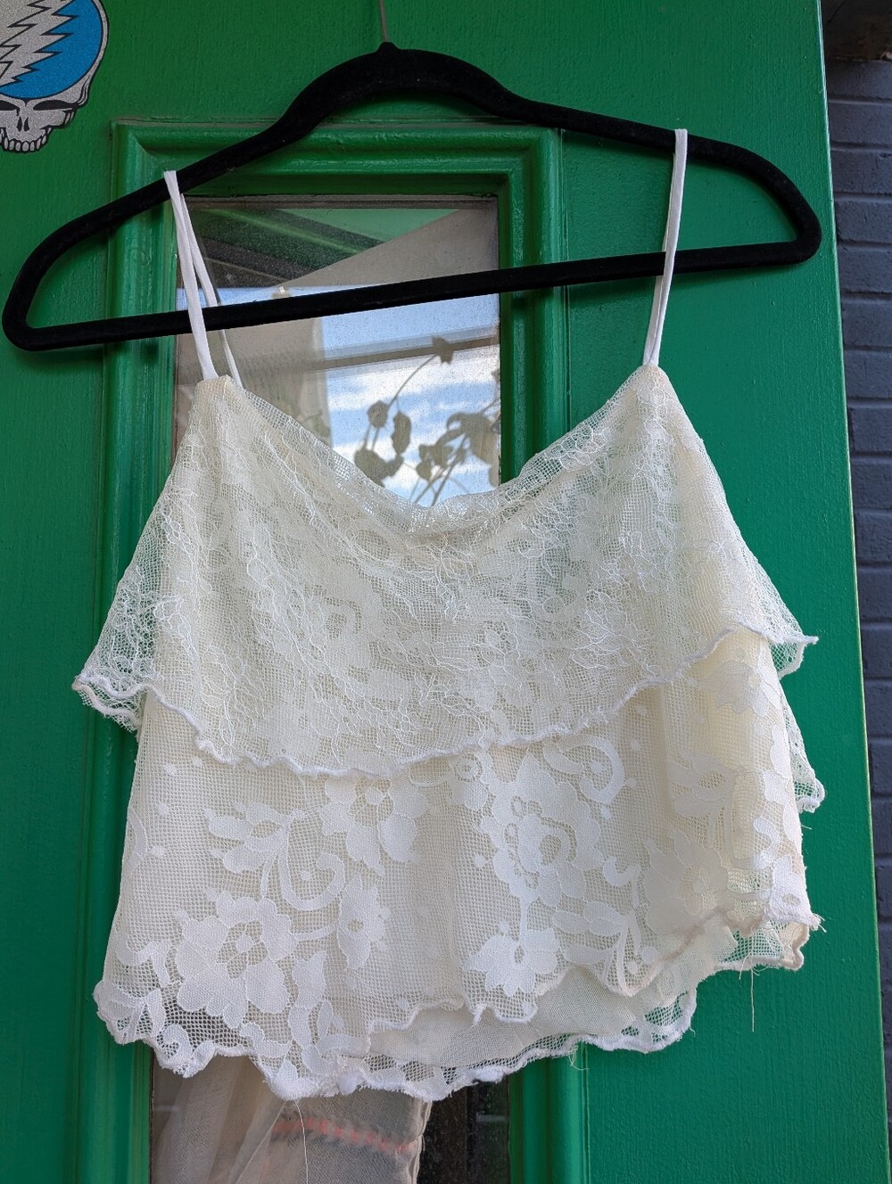 Free People Cream Lace Cropped Layered Ruffle Cami Croptop